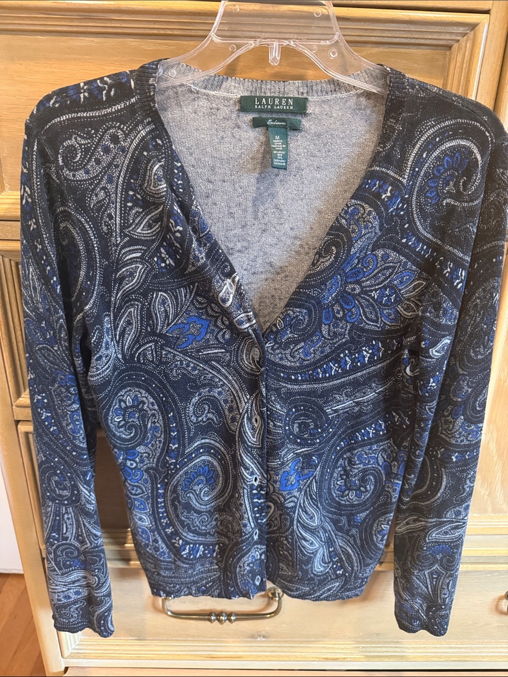 Lauren Ralph Lauren Navy and Blue Paisley V-Neck Cardigan